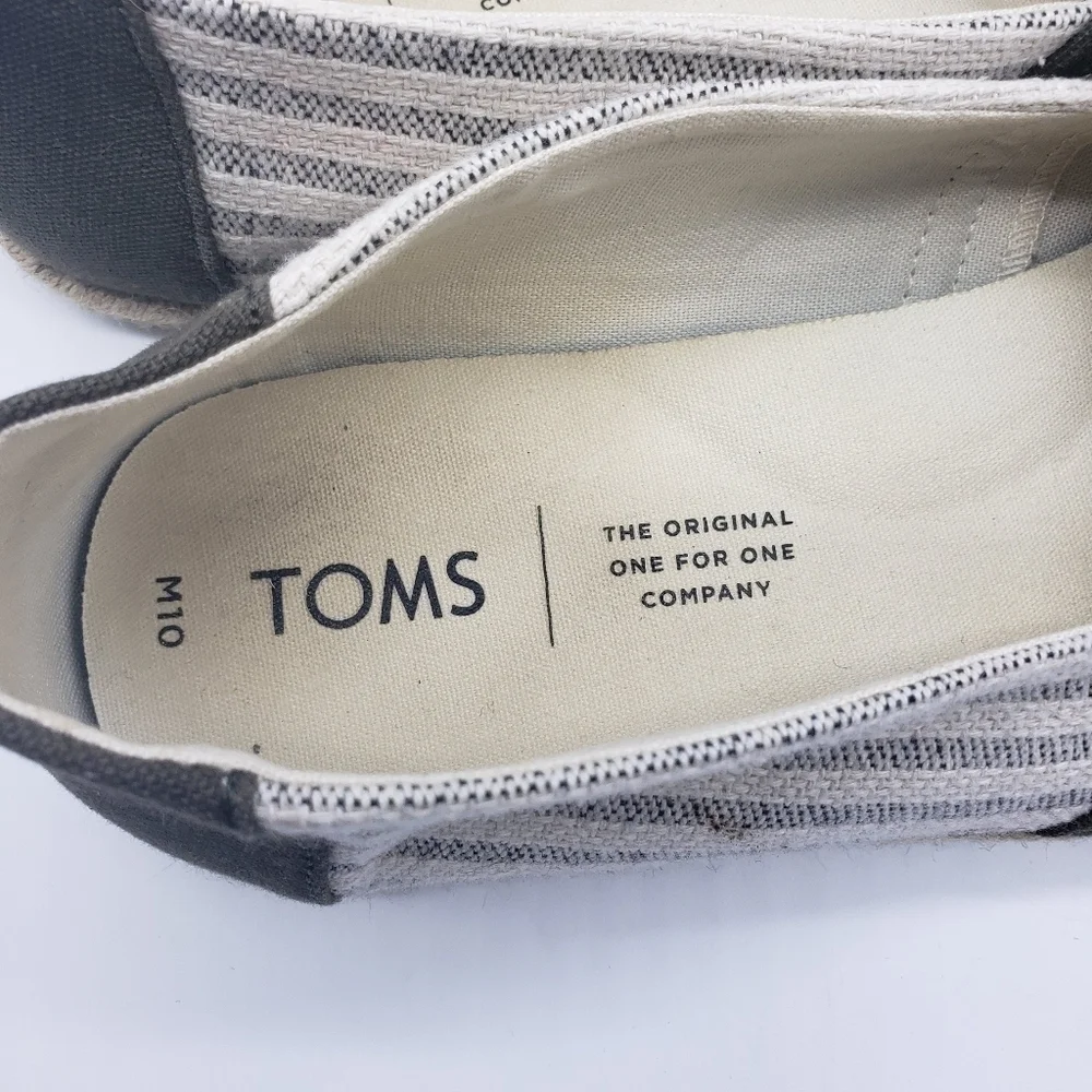TOMS Mens US 10 EU 43 Alpergata slip on espadrille stripe ticking brown off whit